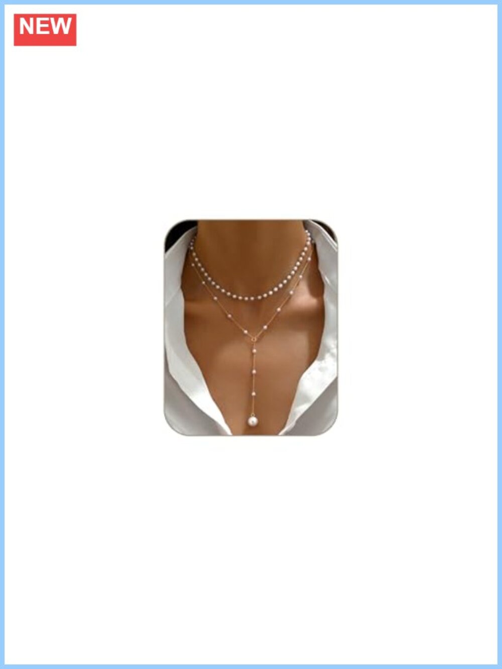 14k Gold Plated Layered Pearl Choker Necklace Dainty Y Necklace